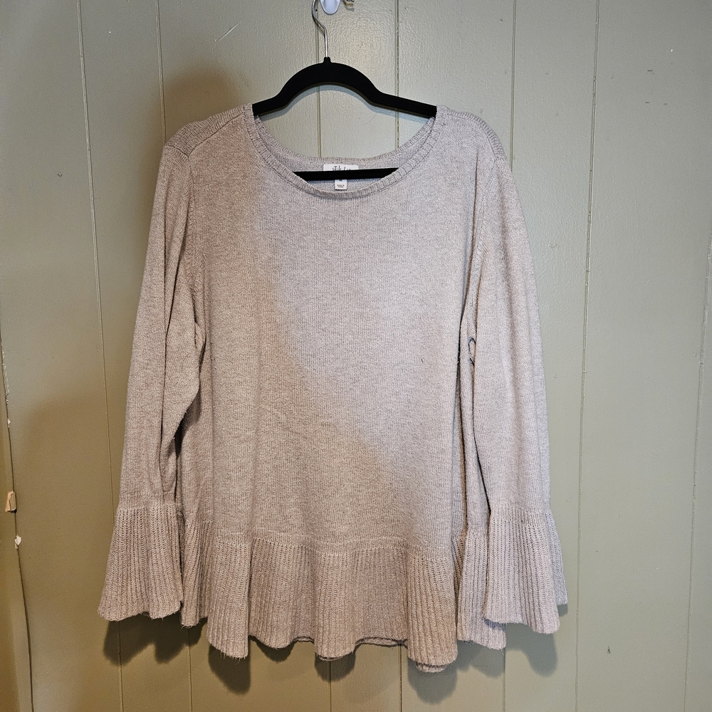 Style & Co Beige Ruffle Hem Sweater | Women’s 3X Soft Knit Pullover | Cozy Chic